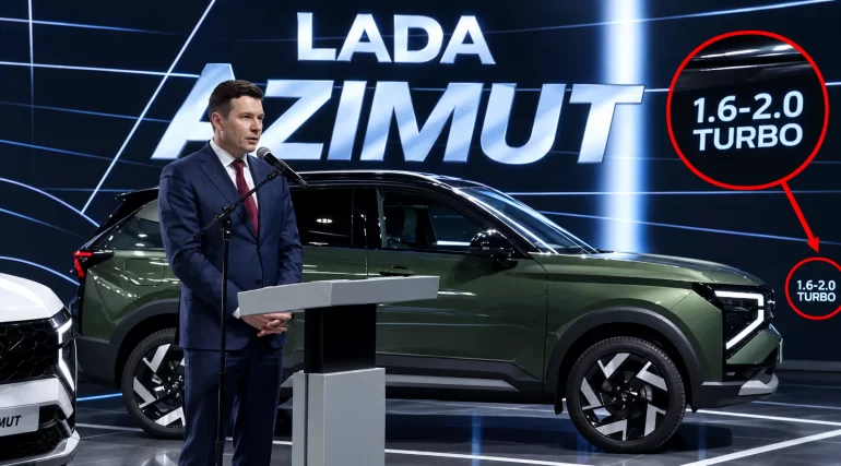 «1.6–2.0 TURBO»: АВТОВАЗ объяснил загадочную надпись на презентации Lada Azimut